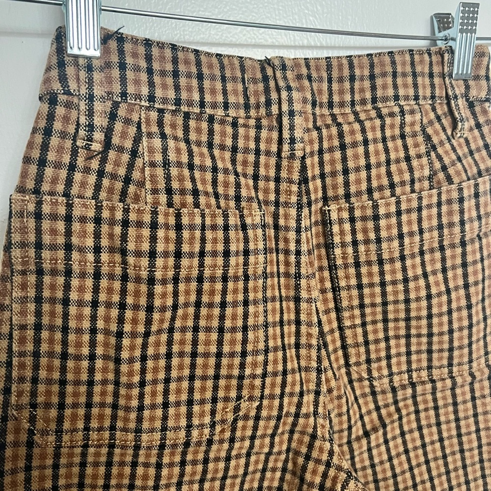 Madewell Brown Tan Slim Emmett Pants Wide Leg Crop Plaid Size 23 - Picture 8 of 10